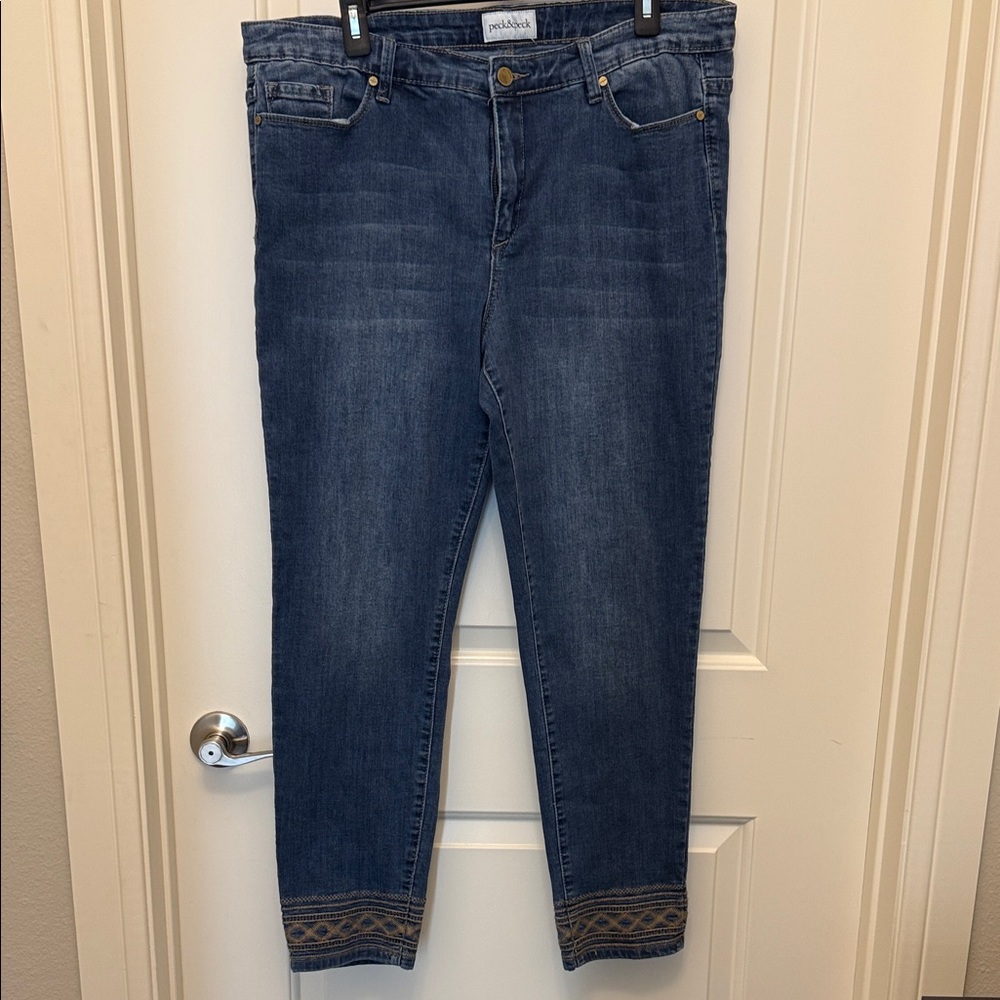 Peck & Peck high rise Skinny Jeans with Embroidered Hem